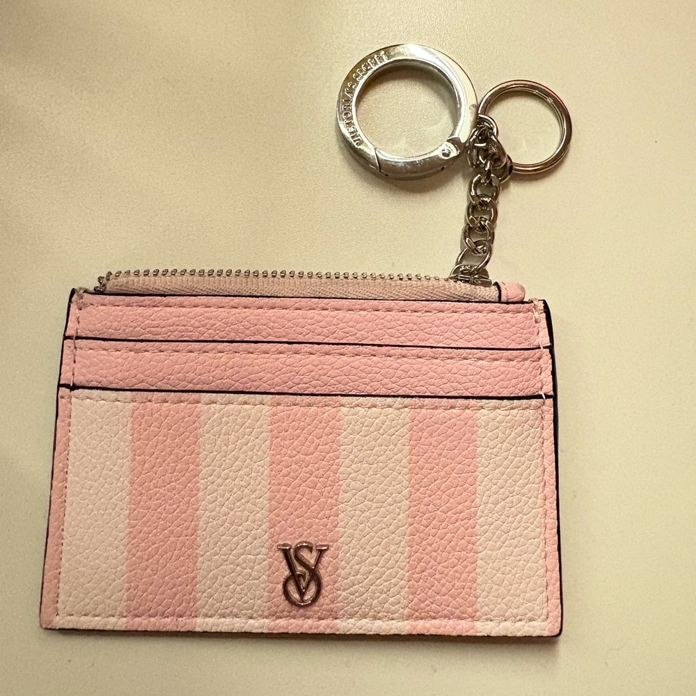 Victoria's Secret Pink Striped Card Holder with Keychain